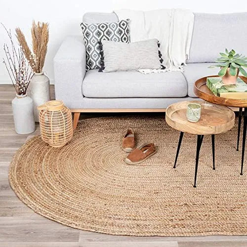 Natural Jute Oval Rug - Classic Braided Weave