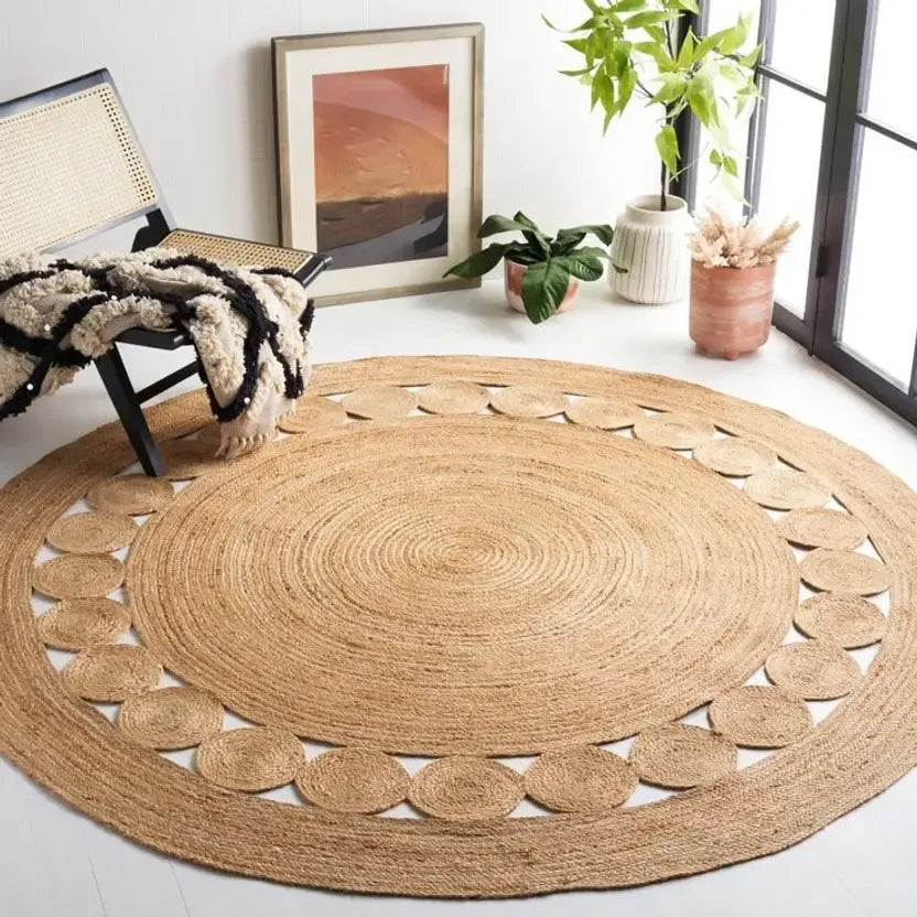 Braided Traditional Natural Jute Rug for Everyday Family Spaces