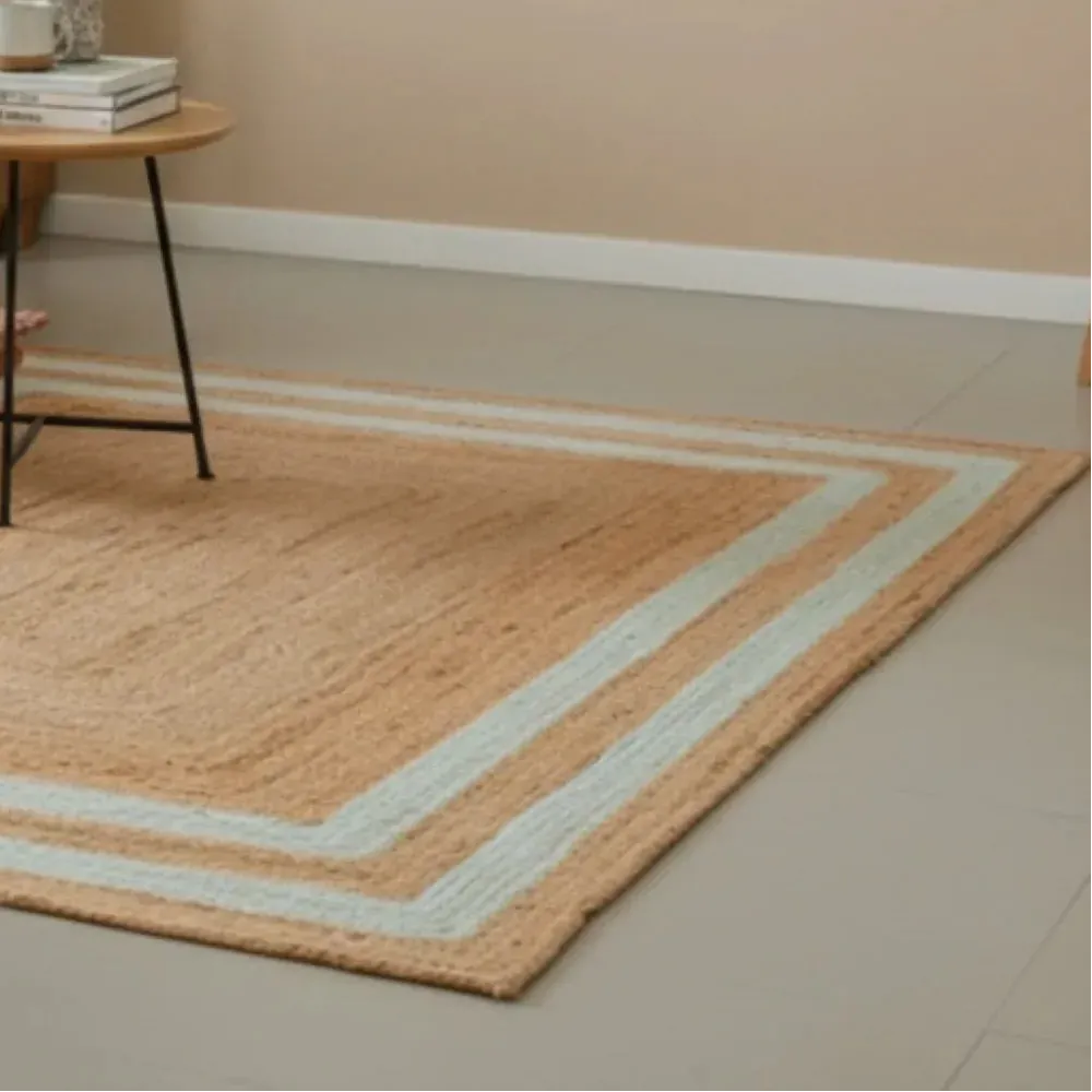 Braided Jute Rug with White Pattern - Handwoven