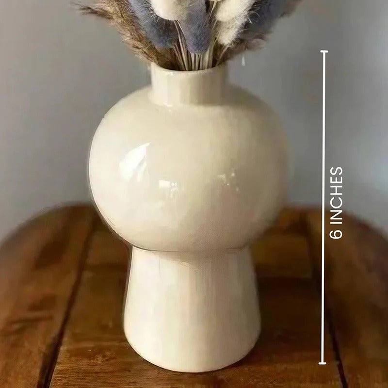 Ceramic Mushroom Vase with Lilac Flower Bunch