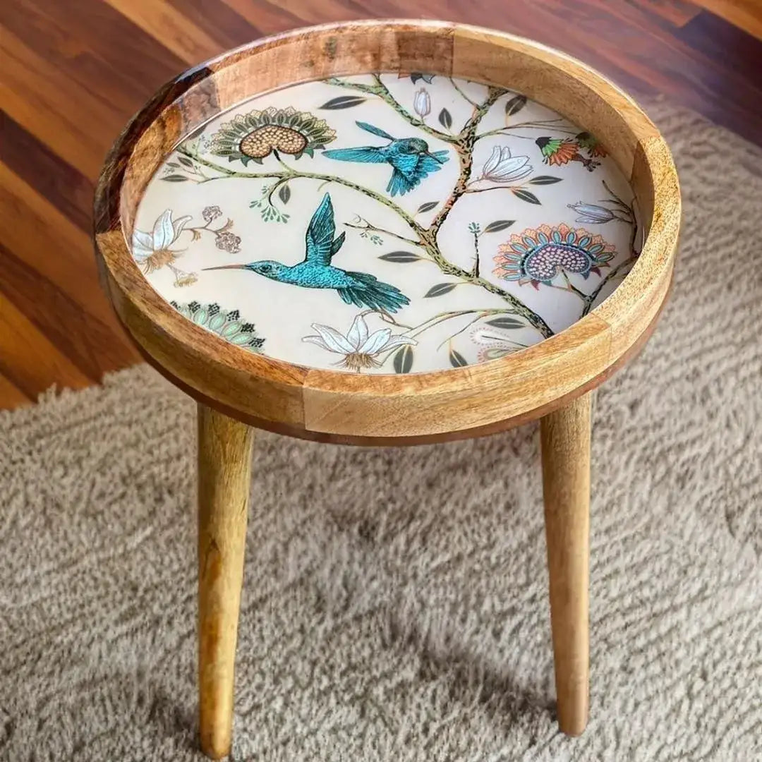 Attractive Birds & Flowers Print Wooden Serveware