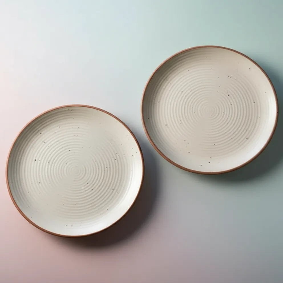 Cream Ribbed Stoneware Ceramic Dinner Plates