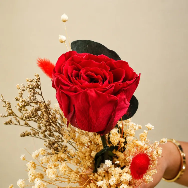 Preserved Red Rose Bouquet with Dried Flowers