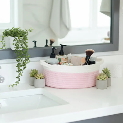 White & Pink Cotton Rope Organiser - Multiple Sizes