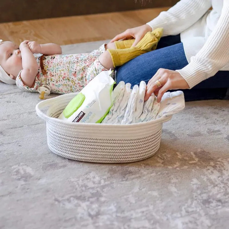 White & Black Cotton Rope Organiser - Multiple Sizes