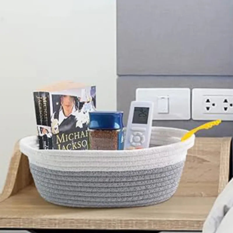 White & Grey Cotton Rope Organiser - Multiple Sizes