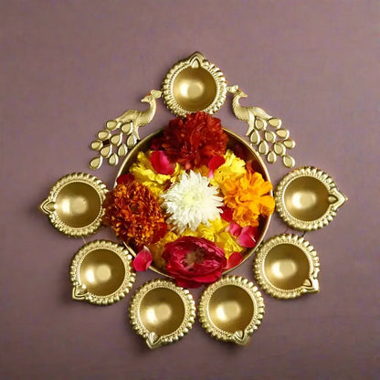 Peacock Design Diya Decoration Golden Urli