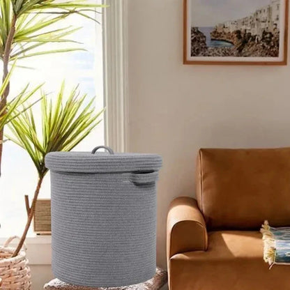 Grey Portable Cotton Laundry Organiser with Lid - Small, Medium, Large