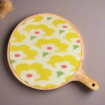 Yellow Flowers Pattern Print Wooden Serveware