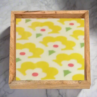 Yellow Flowers Pattern Print Wooden Serveware