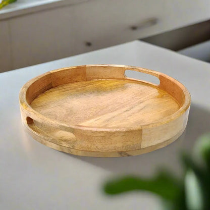 Handcrafted Wooden Round Table Tray - 12 inch