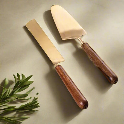 Stainless Steel Cake Knife & Server Set with Walnut Finish Wooden Handle