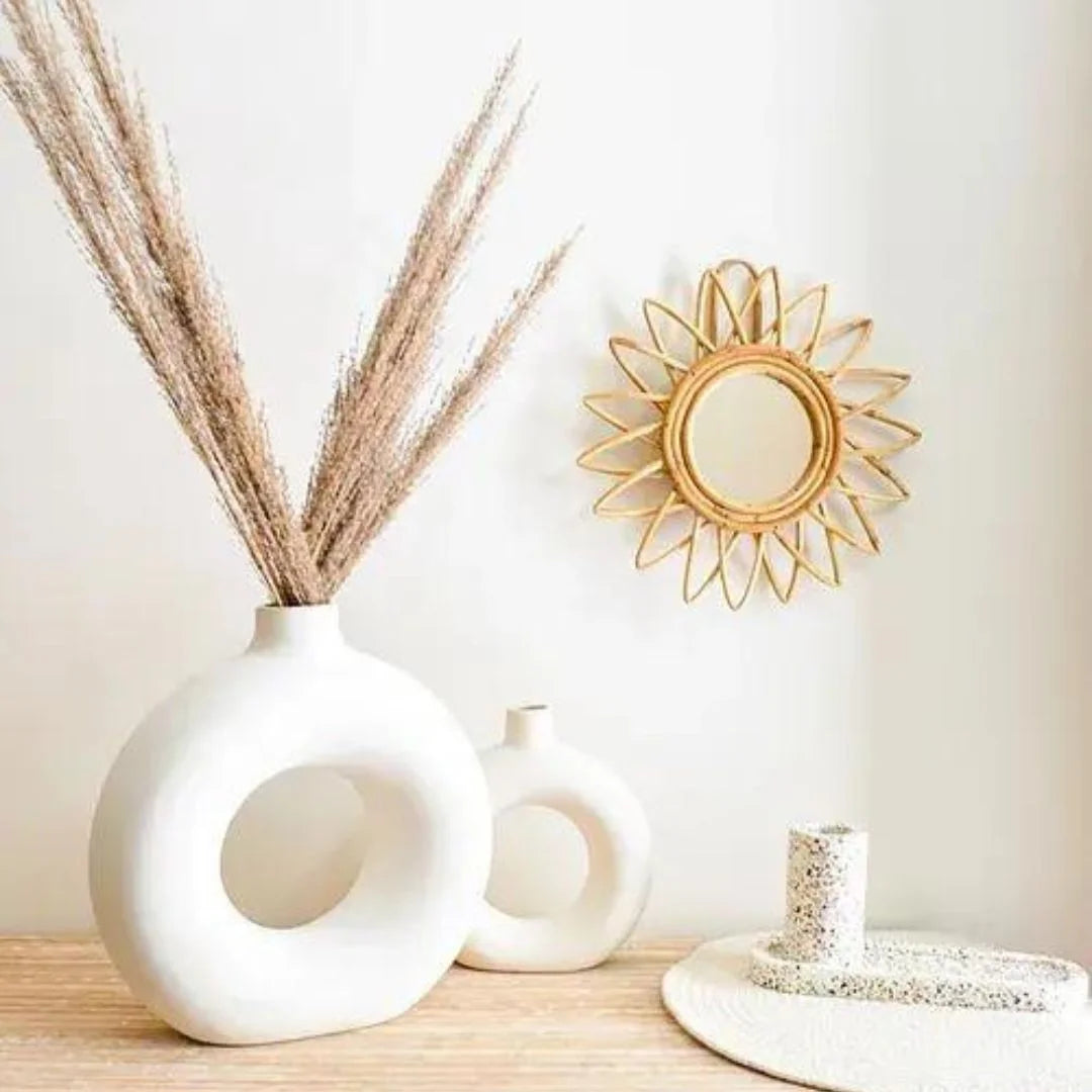 Elegant White Minimalist Ceramic Donut Vase for Home Decor - Multiple Sizes