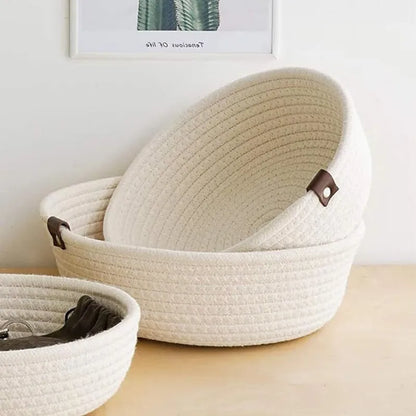 White Sustainable Cotton Multi-purpose Storage Baskets - 20 cm x 20 cm x 8 cm