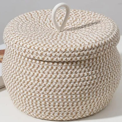 Beige Decorative Cotton Storage Basket with Lid