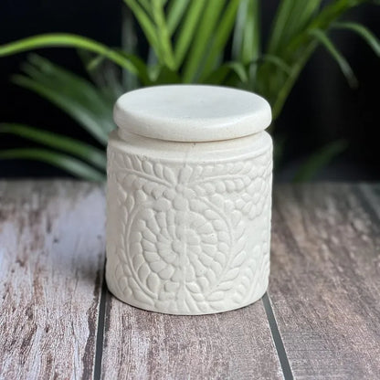 Artisanal Handcrafted White Ceramic Storage Jar - 1000 ml