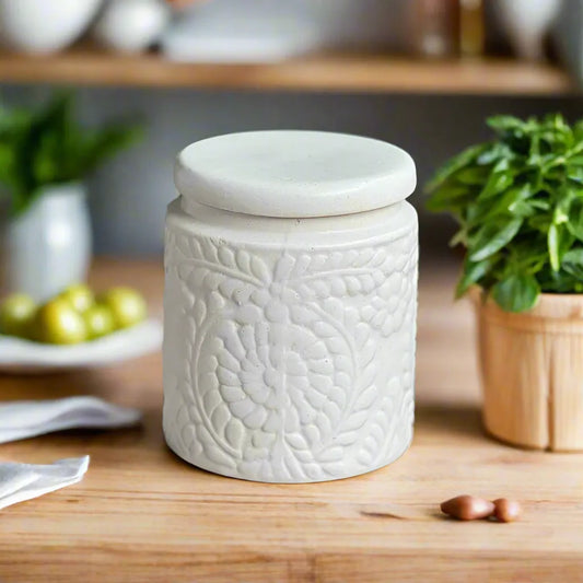 Artisanal Handcrafted White Ceramic Storage Jar - 1000 ml