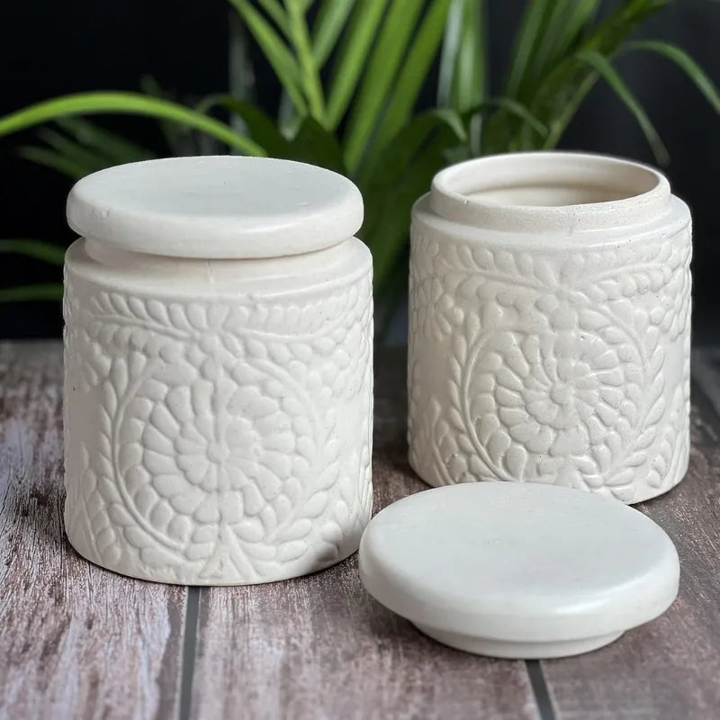 Artisanal Handcrafted White Ceramic Storage Jar - 1000 ml