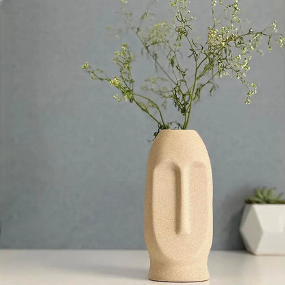 Matte Finish Long Face Ceramic Vase - Off White & Black