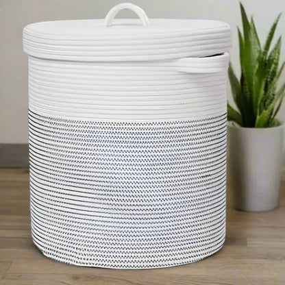 White & Black Cotton Basket with Lid - Small, Medium & Large