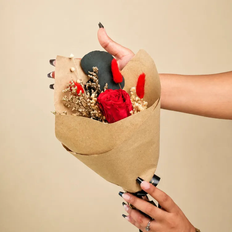 Preserved Red Rose Bouquet with Dried Flowers