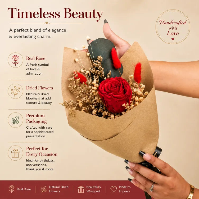Preserved Red Rose Bouquet with Dried Flowers