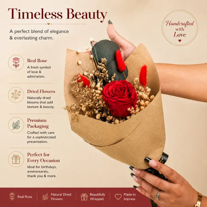 Preserved Red Rose Bouquet with Dried Flowers