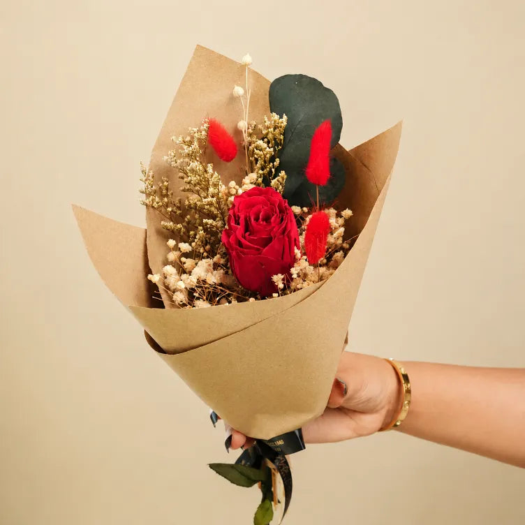 Preserved Red Rose Bouquet with Dried Flowers