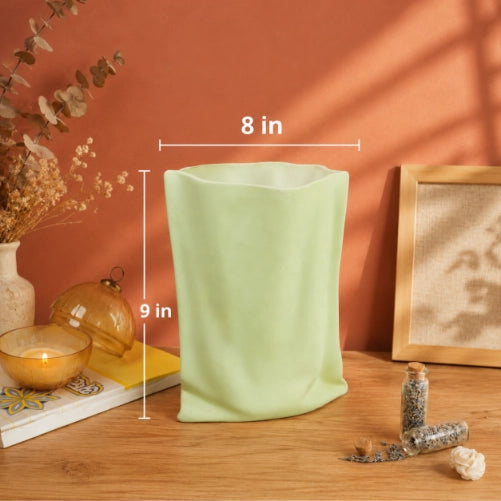 Matcha Sculpted Ceramic Vase with Dried Flowers