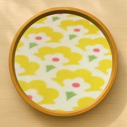 Yellow Flowers Pattern Print Wooden Serveware