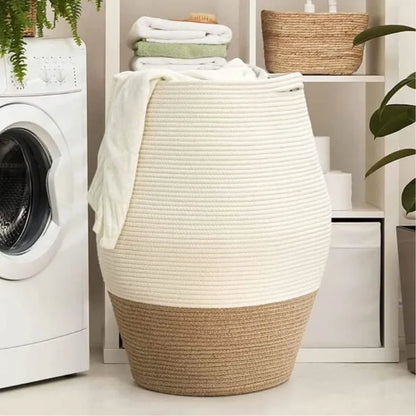 Beige & White Cotton Storage Basket - Medium, Large