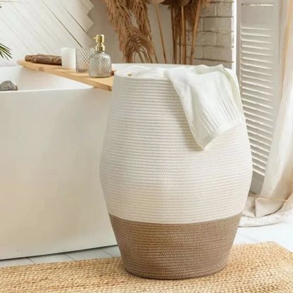 Beige & White Cotton Storage Basket - Medium, Large