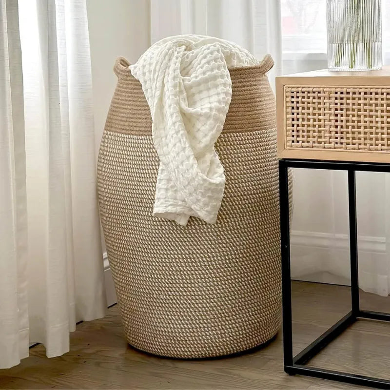 Beige & White Harmony Home Cotton Basket with Handles - Medium, Large