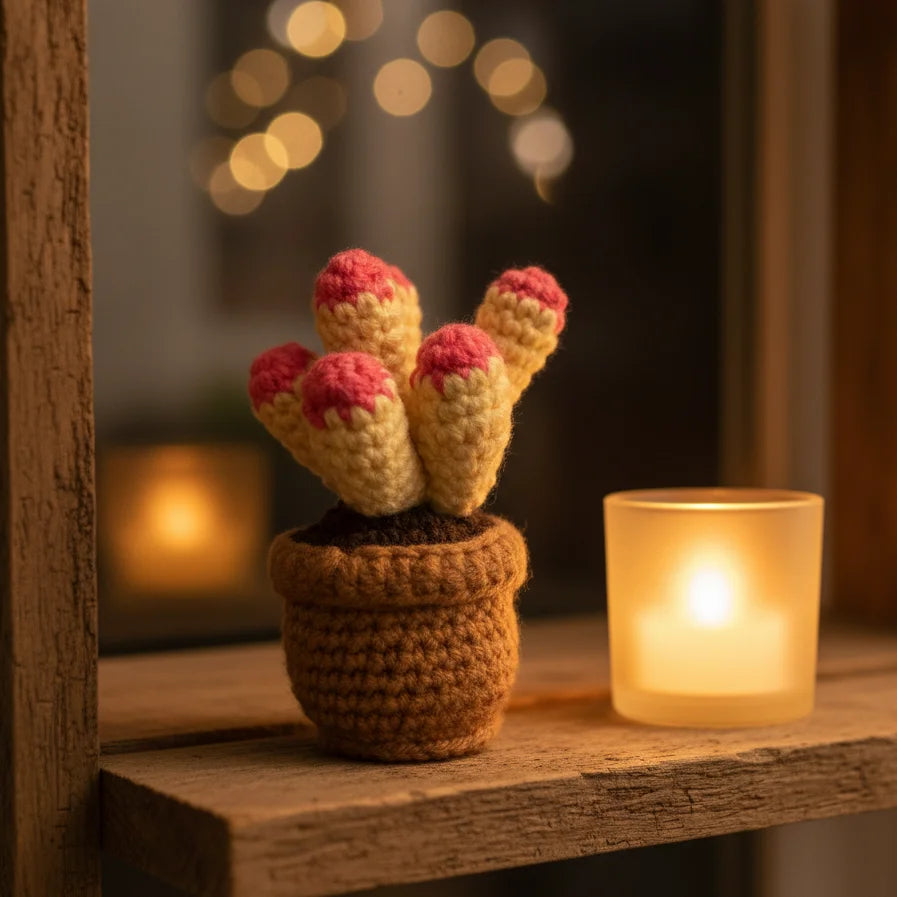 Crochet Mini Potted Star Cactus Plant - Cozy Home Decor