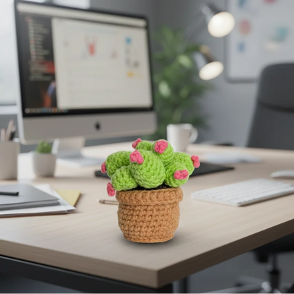 Crochet Potted Star Cactus Plant - Decorative Gift