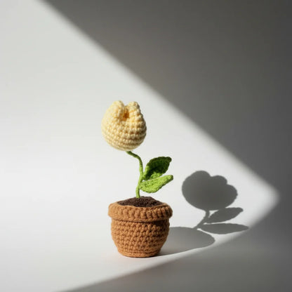 Tulip Crochet Flower in Pot - Home Decor - Yellow