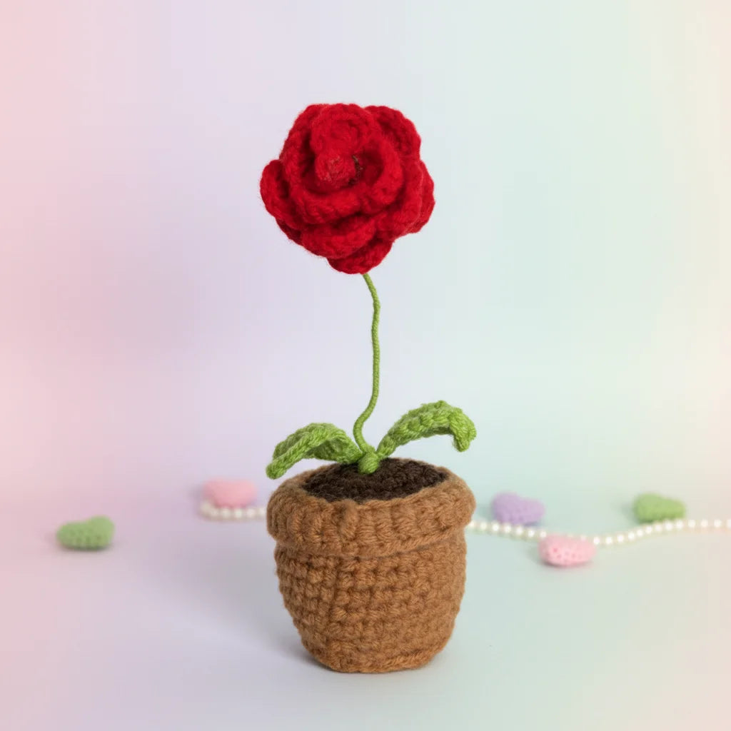 Crochet Flower - Plush Floral Decor - Rose with Pot
