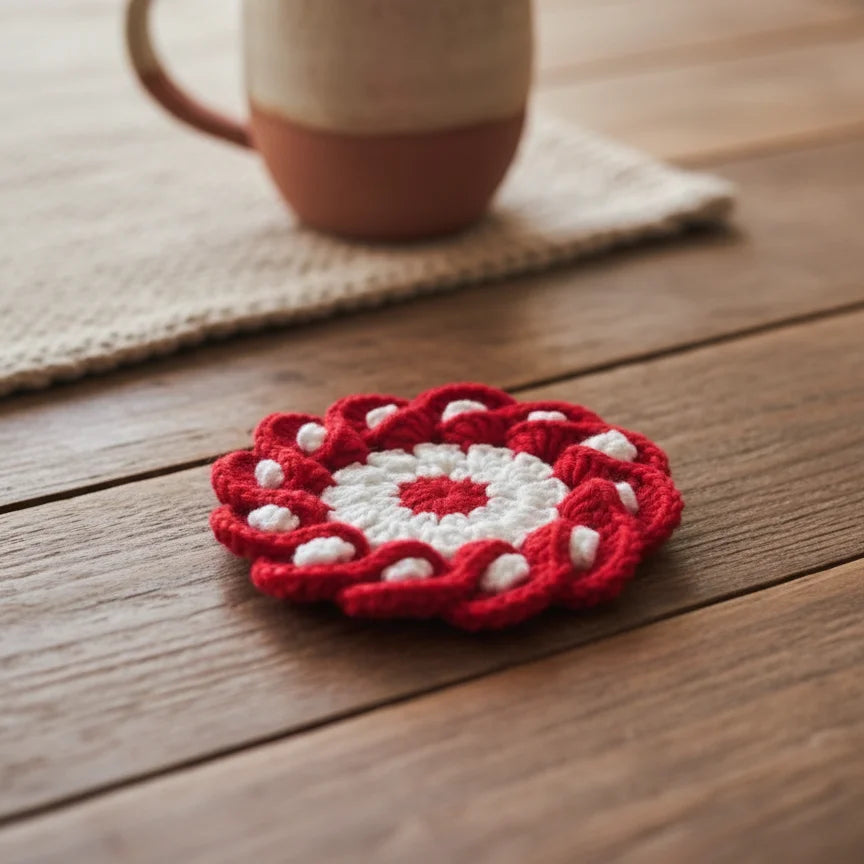 Handmade Crochet Flower Coaster - Elegant Table Decor