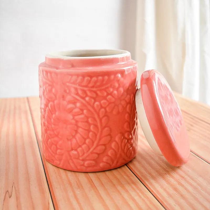 Artisanal Handcrafted Pink Ceramic Storage Jar - 1000 ml