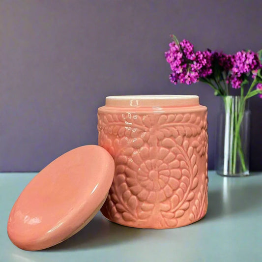 Artisanal Handcrafted Pink Ceramic Storage Jar - 1000 ml