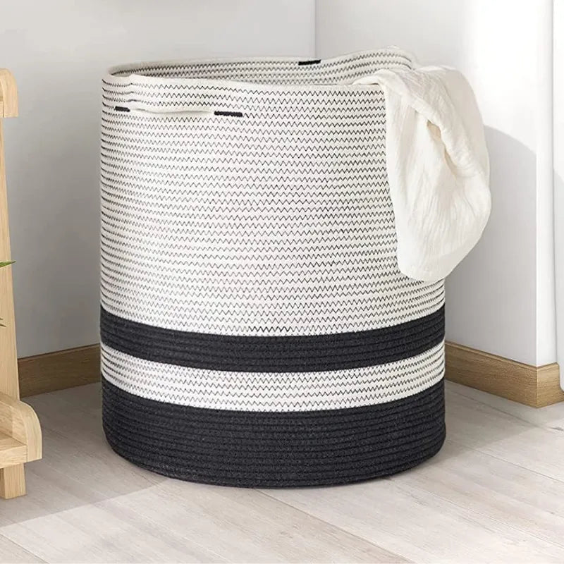 Black & White Cotton Laundry Basket & Storage Organizer - Medium, Large