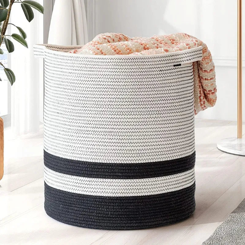 Black & White Cotton Laundry Basket & Storage Organizer - Medium, Large