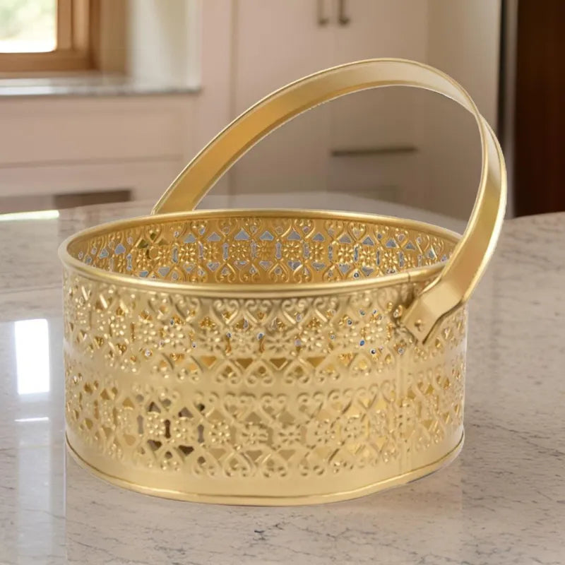 Golden Round Traditional Pooja Basket & Fruit Basket