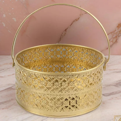 Golden Round Traditional Pooja Basket & Fruit Basket