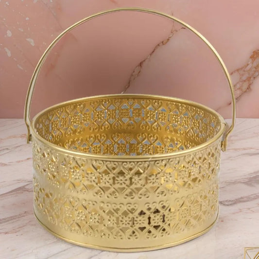 Golden Round Traditional Pooja Basket & Fruit Basket