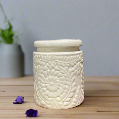 Artisanal Handcrafted White Ceramic Storage Jar - 1000 ml