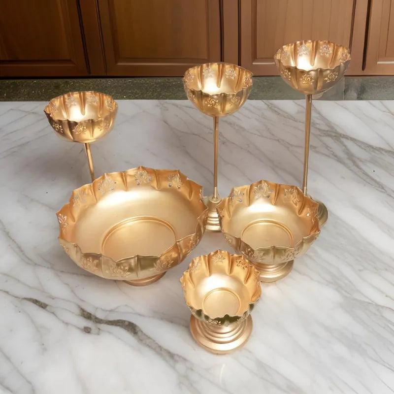 Divine Lotus Golden Urli & Diya Stand - Multiple Sizes