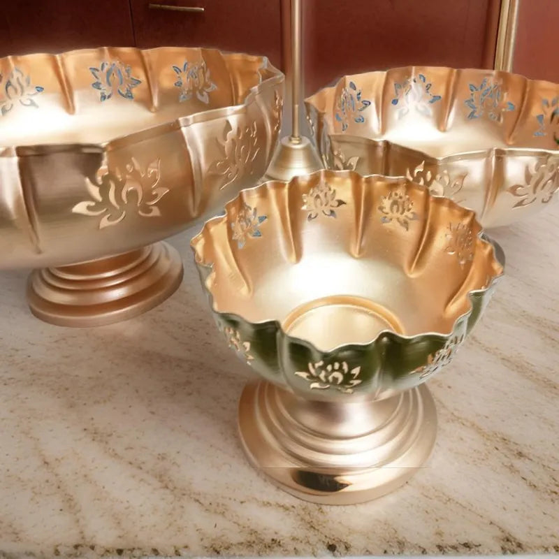 Divine Lotus Golden Urli & Diya Stand - Multiple Sizes