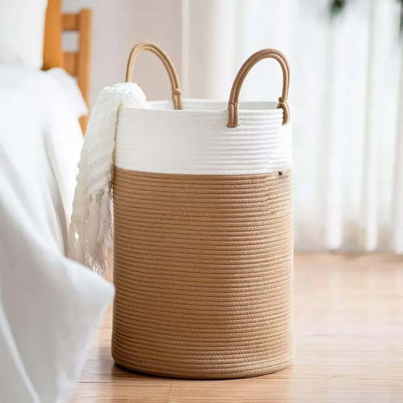 Modern Brown & White Cotton Laundry Hamper - Medium, Large