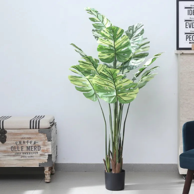 Variegated Monstera Foliage Plant with Pot - Artificial Plant